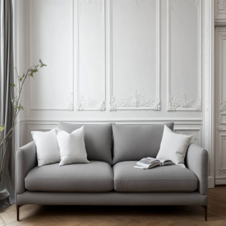 Modern Living Room Design with Grey Sofa and Wall Trim